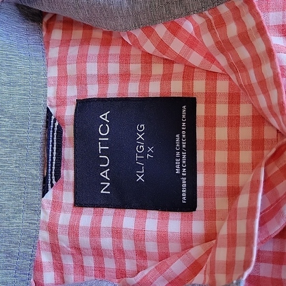 PINK NAUTICA BOYS DRESS SHIRT, SIZE 7, BUTTON DOWN SHIRT, CHEST POCKET, PLAID - Picture 2 of 7